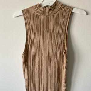 Wayf Tan Sleeveless Ribbed Mock Neck Sleeveless Top Size L